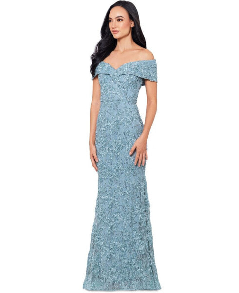 Petite Off-The-Shoulder Lace Gown
