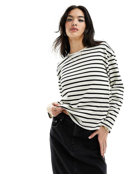 Mango stripe sweatshirt in black & white