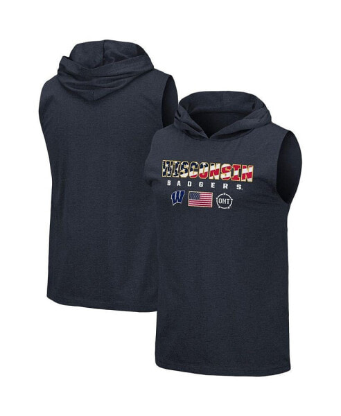 Men's Navy Wisconsin Badgers OHT Military-Inspired Appreciation Americana Hoodie Sleeveless T-shirt