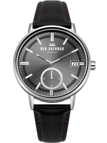 Мужские наручные часы с черным кожаным ремешком Ben Sherman WB071BB Portobello Professional Date 41mm 3ATM