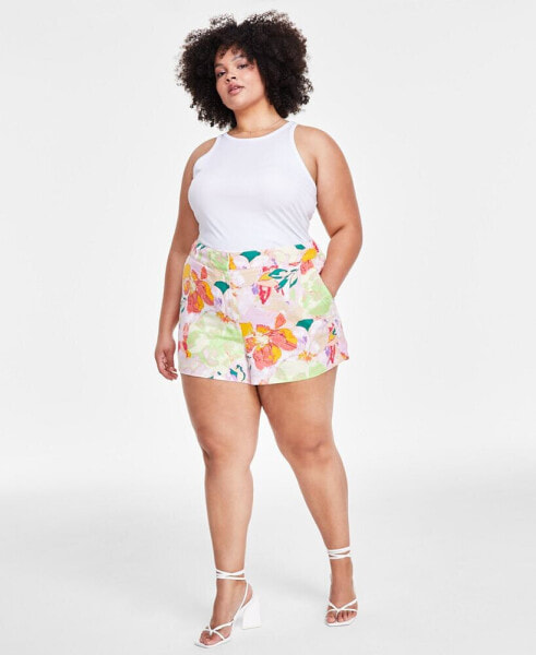 Trendy Plus Size Printed Linen Shorts, Created for Macy's