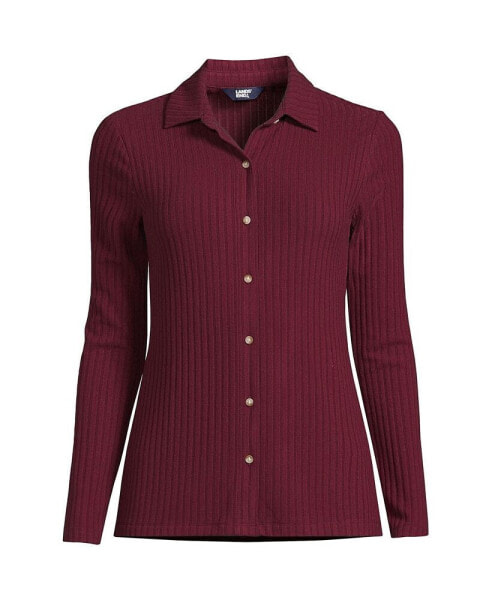 Women's Long Sleeve Wide Rib Button Front Polo Shirt