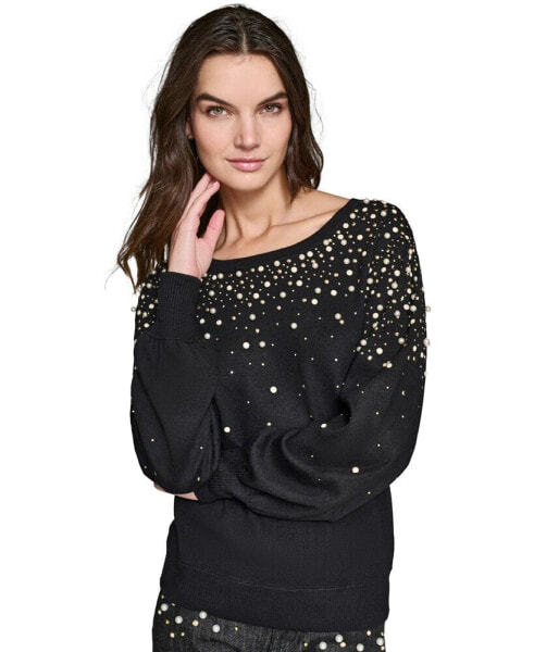 Petite Pearl-Embellished Pullover Sweater