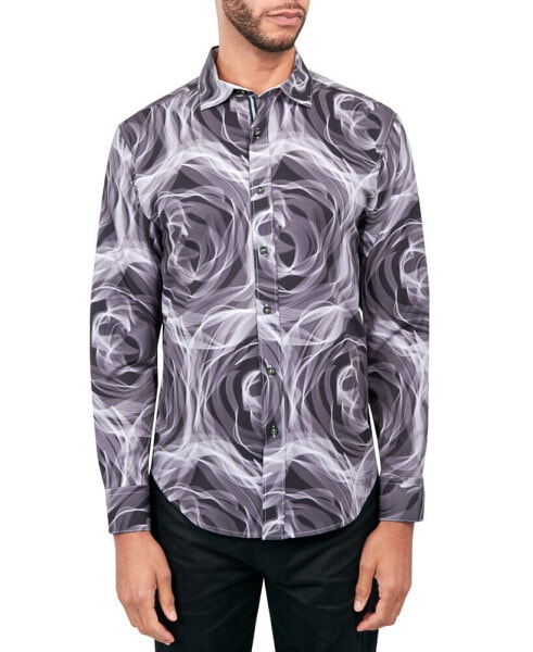 Men's Regular-Fit Non-Iron Performance Stretch Abstract Floral Button-Down Shirt
