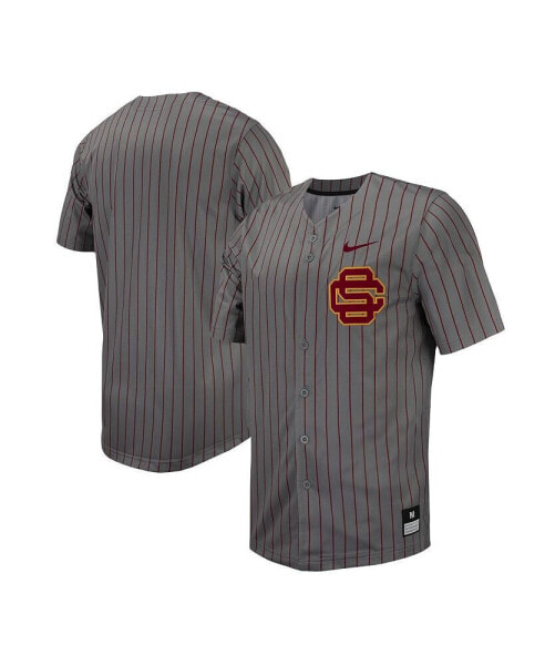 Men's Steel USC Trojans Pinstripe Replica Full-Button Baseball Jersey