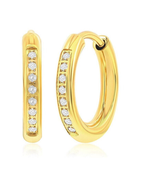 Stainless Steel, Gold Plated or Black Plated over Stainless Steel 15mm CZ Huggie Hoop Earrings