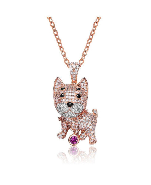 Sterling Silver Rhodium and 18K Gold Plated Enamel and Cubic Zirconia Cat Pendant