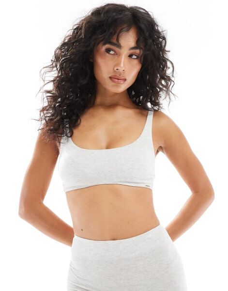 Dorina light padded scooped ribbed modal scoop bralette in grey marl