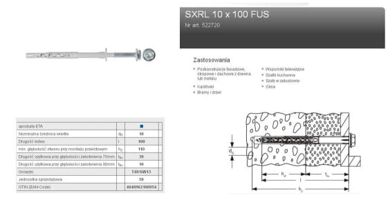 Расширительный штифт Fischer SXRL 10 х 100 FUS T40 / SW13 50 шт.