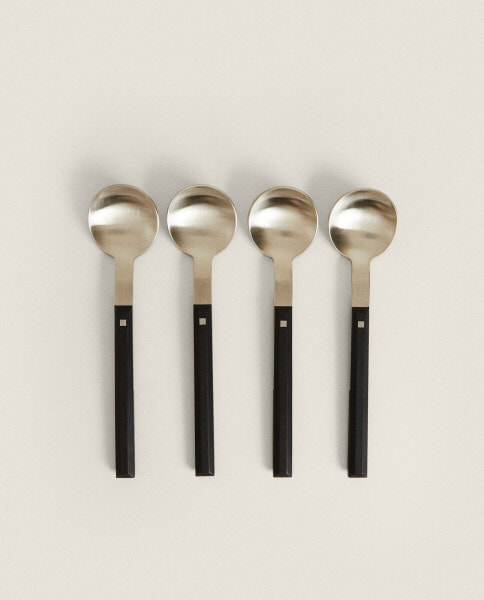 Set of steel dessert spoons with hexagonal handle