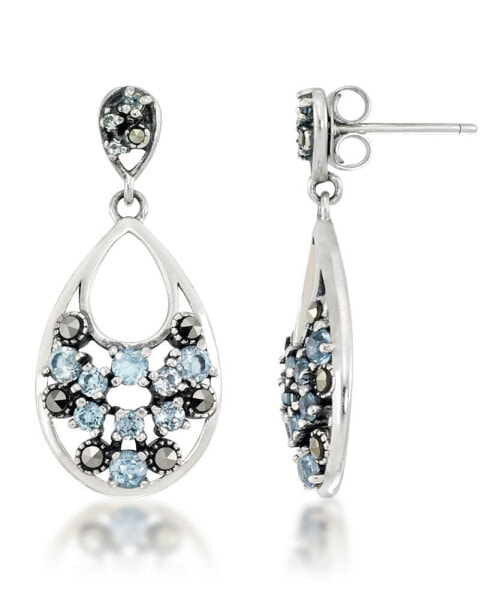 Pave Blue Topaz Teardrop Dangle Earrings