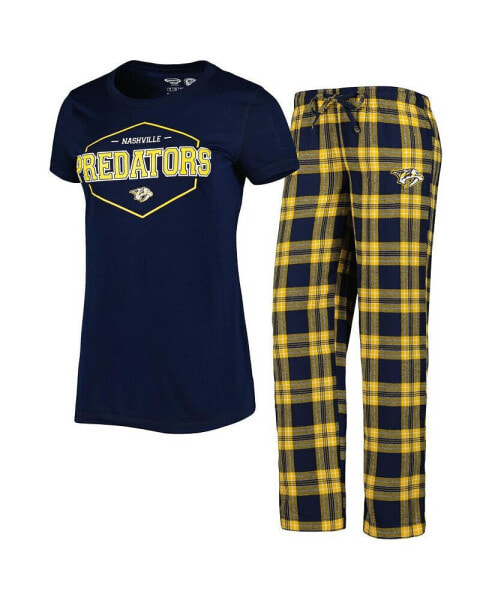 Women's Navy, Gold Nashville Predators Badge T-shirt and Pants Sleep Set