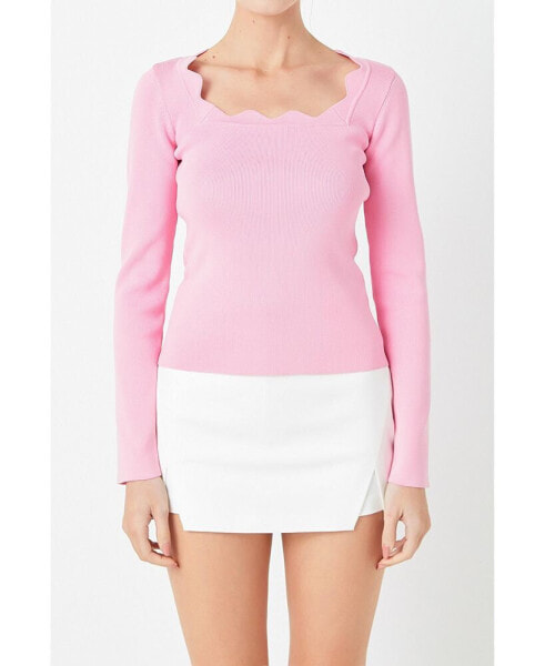 Women's Scallop Detail Long Sleeve Sweater