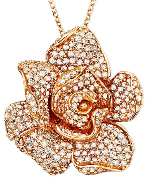 Pavé Rose by EFFY® Diamond Flower Pendant Necklace in 14k Rose Gold (1 1/3 ct. t.w.)