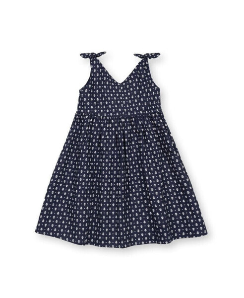 Little Girls Sleeveless Bow Shoulder Swing Dress in Linen