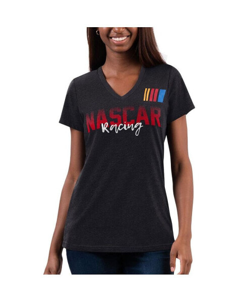 Women's Black Distressed NASCAR Merchandise Snap V-Neck T-shirt