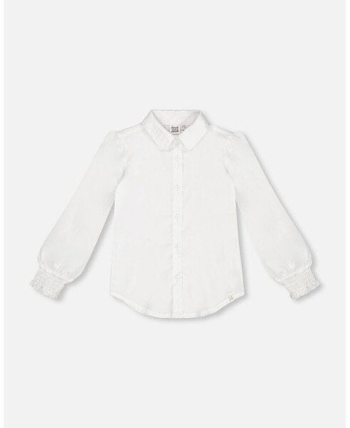 Toddler Girls Long Sleeve Button Front Shirt Off White - Toddler|Child