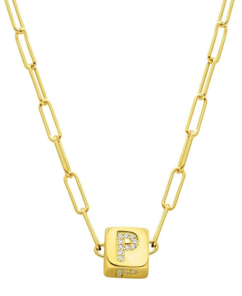 ADORNIA 14K Gold-Plated Initial Cube Paperclip Necklace