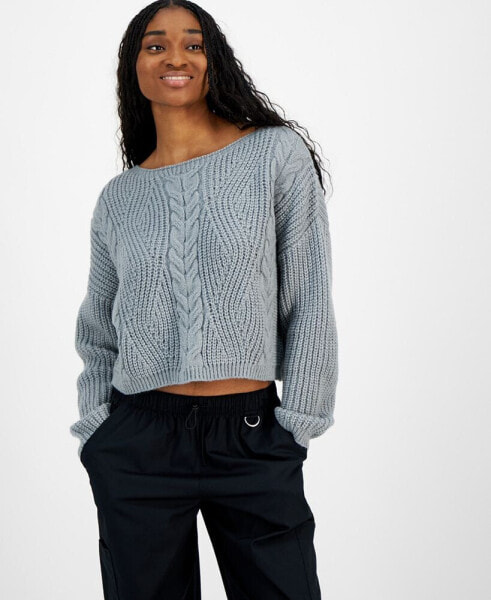 Juniors' Cable-Knit Long-Sleeve Sweater