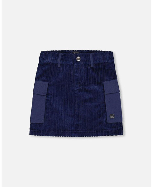 Big Girls Corduroy Cargo Pocket Skirt Navy