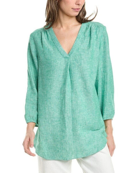 Jones New York V-Neck Pleat Front Linen-Blend Tunic Women's Green Xs