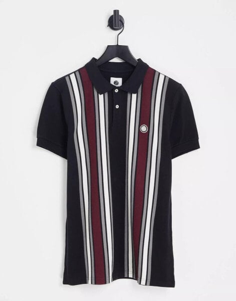 Pretty Green Marriot stripe polo shirt in black