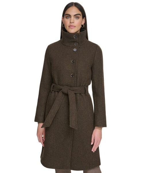 Women's Wool Blend Belted Buttoned Coat