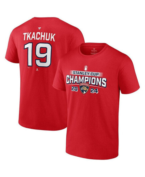 Men's Matthew Tkachuk Red Florida Panthers 2024 Stanley Cup Champions Power Name Number T-Shirt