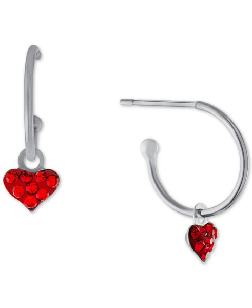 Red Crystal Heart Dangle Hoop Earrings in Sterling Silver, Created for Macy's