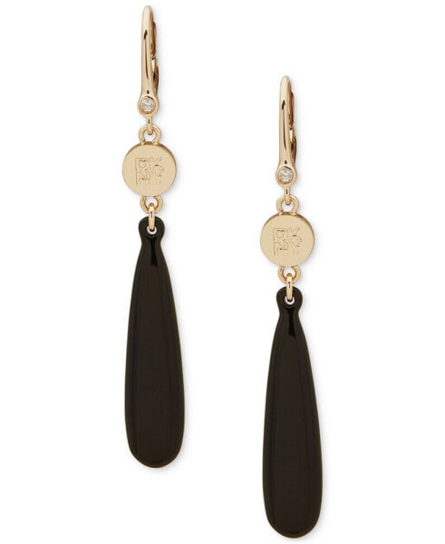 Gold-Tone Logo Long Double Drop Earrings