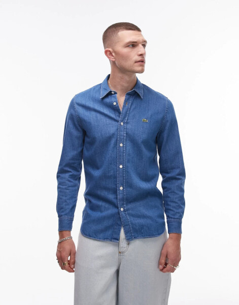 Lacoste denim long sleeve shirt in blue