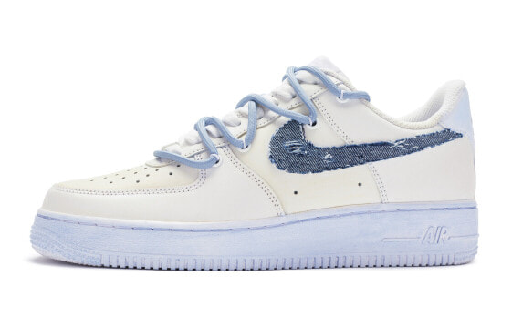 【定制球鞋】 Nike Air Force 1 Low 空军一号 西部牛仔 解构 手绘喷绘 低帮 板鞋 女款 米白蓝 / Кроссовки Nike Air Force DD8959-100