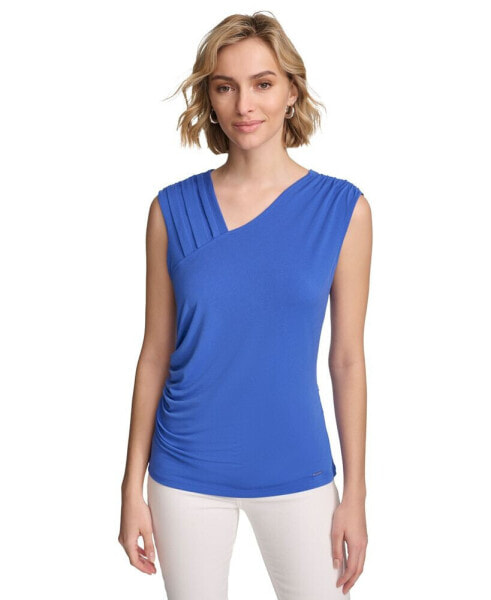 Women's Asymmetrical-Neck Sleeveless Top