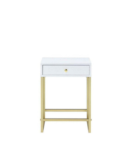 Coleen Side Table in White & Brass