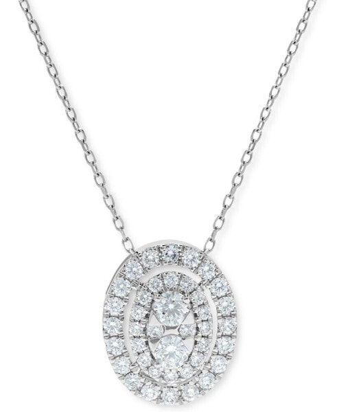 Macy's diamond Oval Halo Cluster Pendant Necklace (5/8 ct. t.w.) in 14k White Gold, 16" + 2" extender