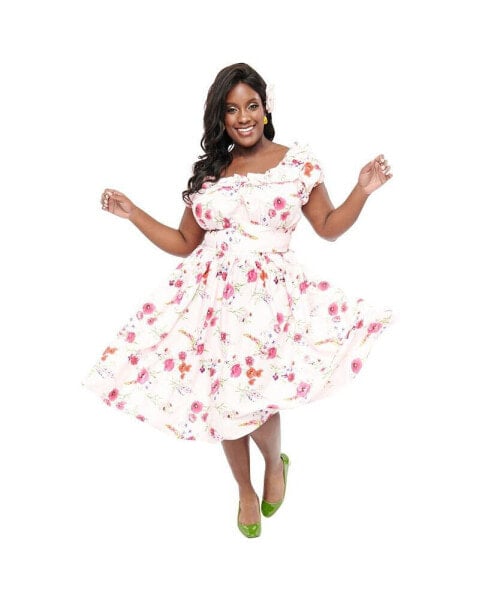 Plus Size 1950s Off The Shoulder Ruffle Swing Dress