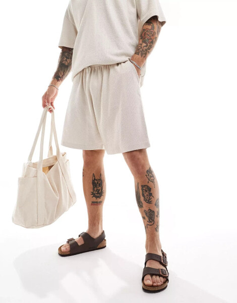 New Look co-ord textured jersey short in stone