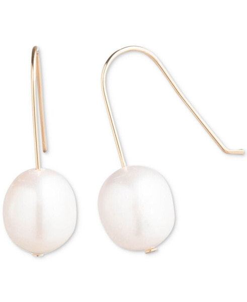 Gold-Tone White Freshwater Pearl (12mm) Drop Earrings