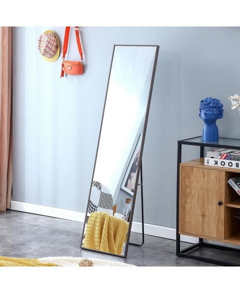 gray solid wood frame full length mirror, dressing mirror, bedroom porch, decorative mirror, clothing store, floor mounted large mirror, wall mounted. 58 " 15"