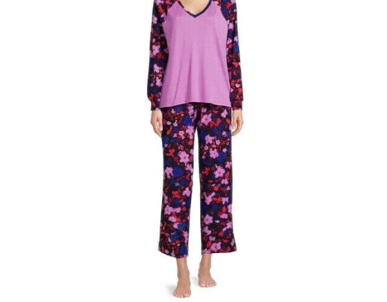 The Pioneer Woman Pajama Set Small Berry Polyester Floral Stretch V-Neck 2-Piece