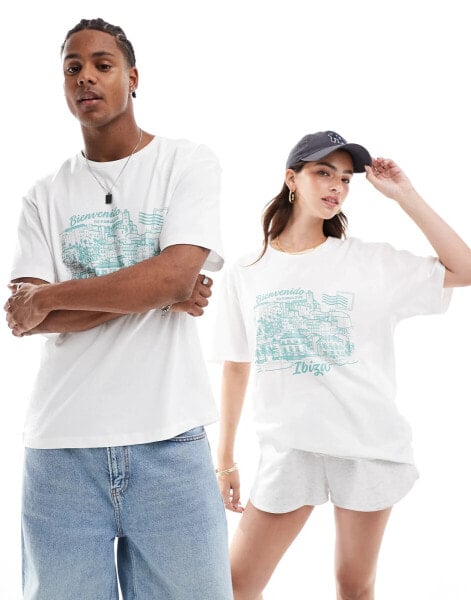 Jack & Jones oversized t-shirt with Ibiza print in white