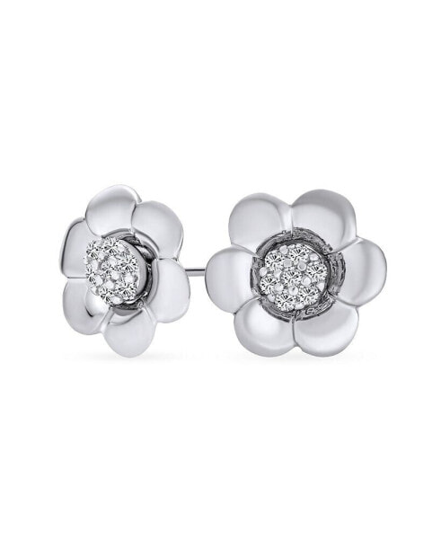 2 In 1 Removable Jackets Simple Danity Pave CZ Stud Center with Petal Flower Jacket Rose Stud Earrings For Women Teen .925 Sterling Silver