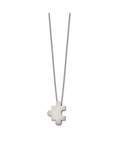 Brushed Puzzle Piece Pendant Cable Chain Necklace