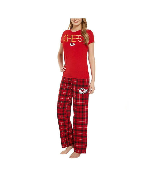 Women's Red, Black Kansas City Chiefs Arctic T-shirt and Flannel Pants Sleep Set