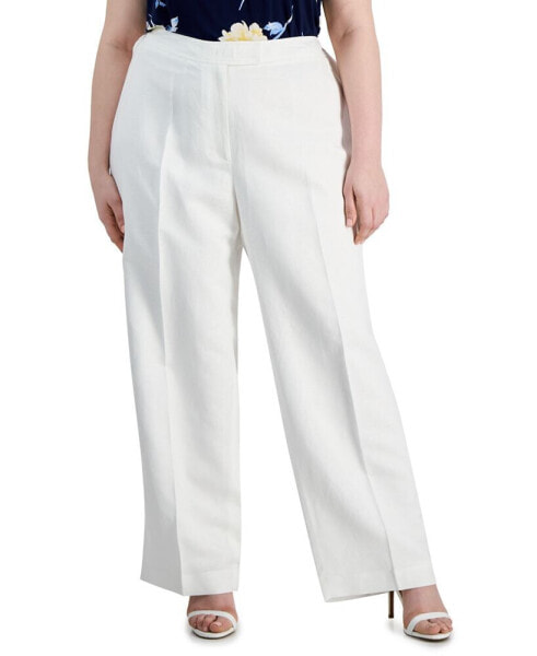 Plus Size High Rise Fly-Front Wide-Leg Pants