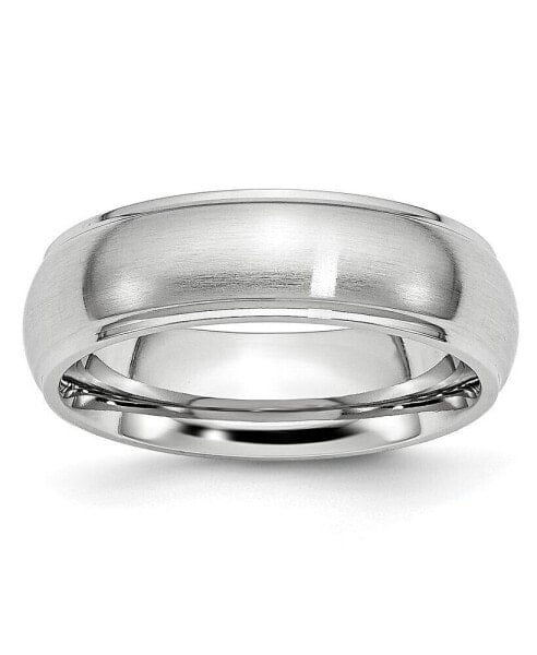 Cobalt Satin and Polished Ridged Edge Wedding Band Ring
