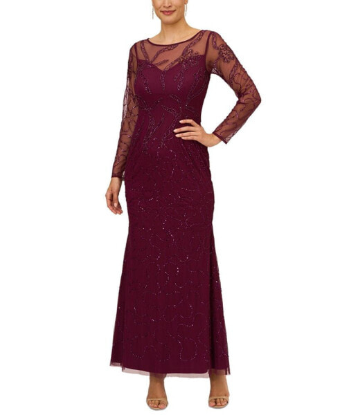 Women's Beaded Long-Sleeve Gown