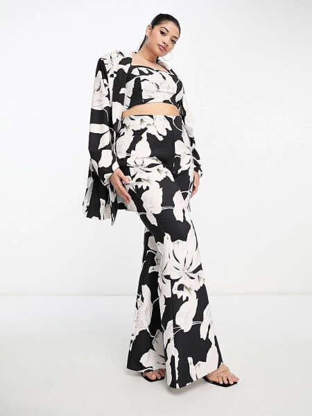 ASOS LUXE Curve co-ord suit jacket in black & white floral print 
