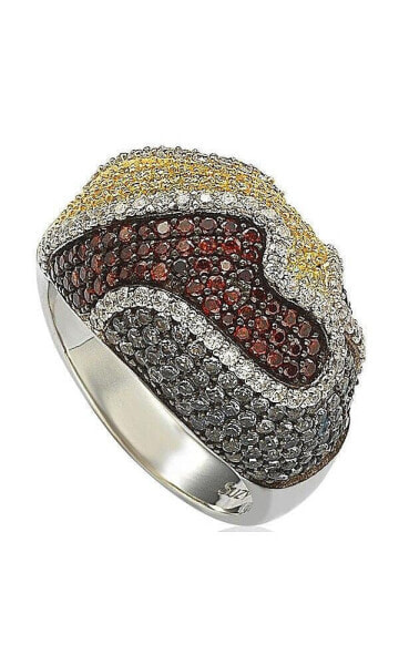 Suzy Levian Sterling Silver Cubic Zirconia Multi-Color Wavy Ring