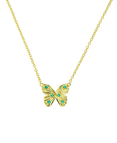 Lab-Grown Emerald Butterfly 18" Pendant Necklace (1/8 ct. t.w.) in 14k Gold-Plated Sterling Silver